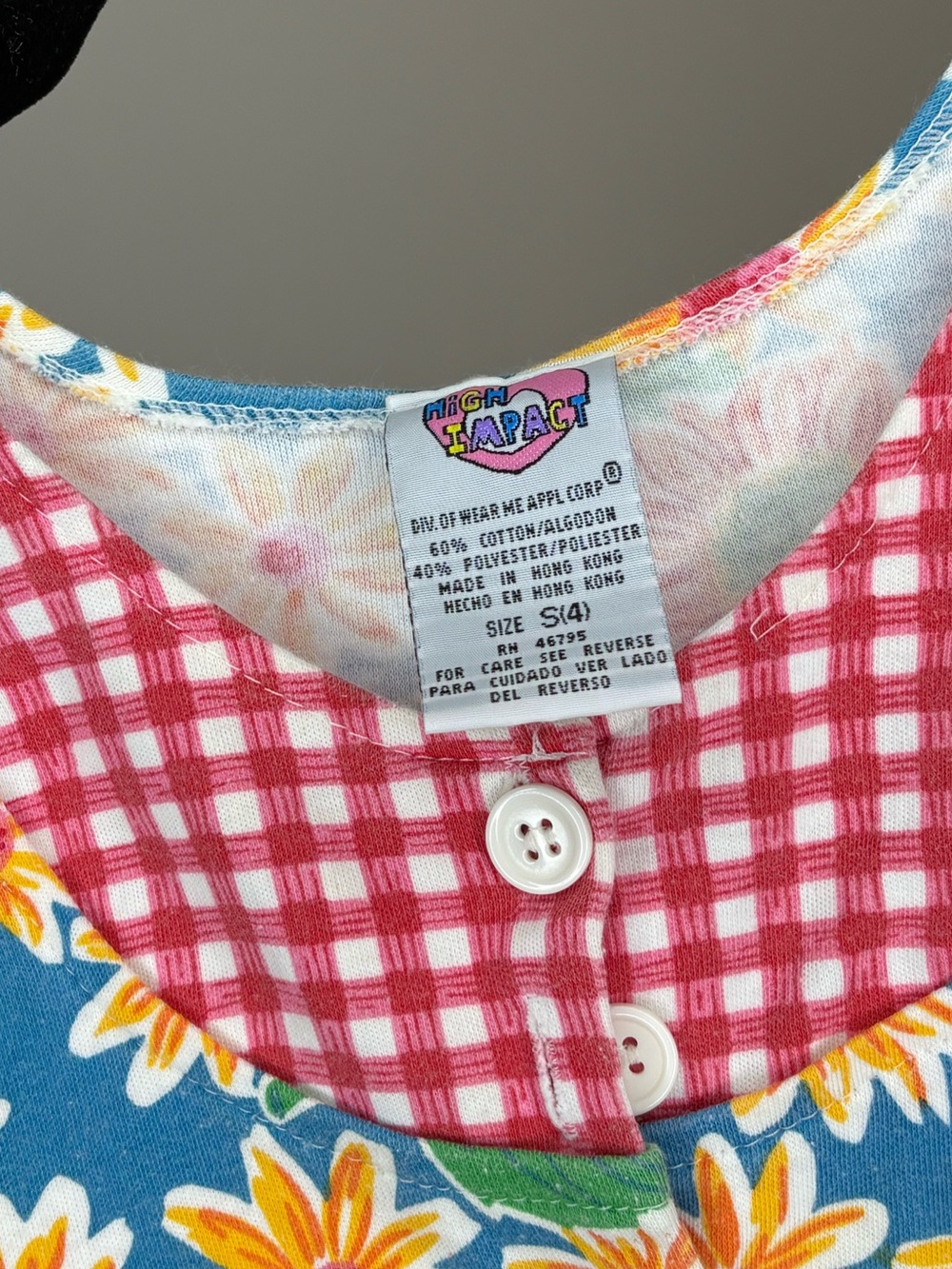 Vintage 90’s High Impact Floral and Gingham Button Front Romper Size Small - Picture 4 of 6